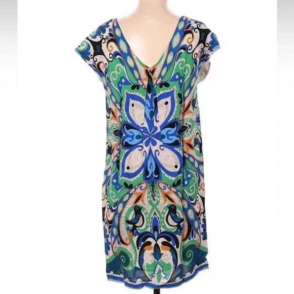 Anthropologie MAEVE Folksong Shift Dress Blue Green Bird Boho Sleeveless Size XS - Picture 6 of 13